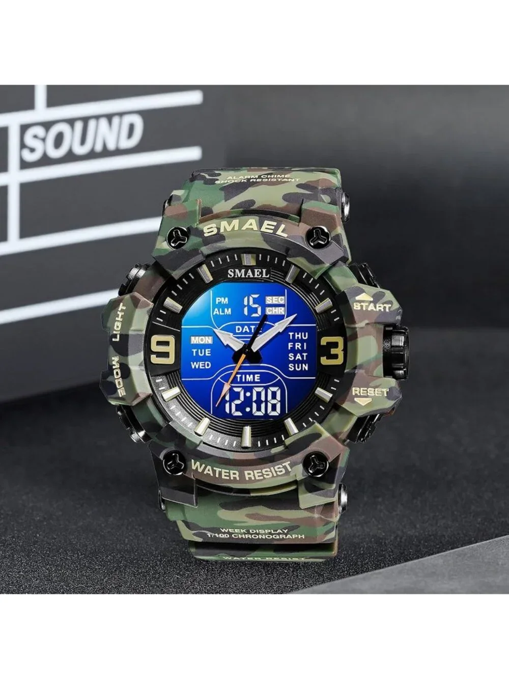 Men's Camouflage Green Analog Luminous Waterproof LED Electronic Digital Watch
